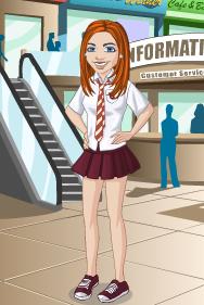 Kim's Yahoo Avatar for this entry, a boy shirt, tie, miniskirt, and red keds